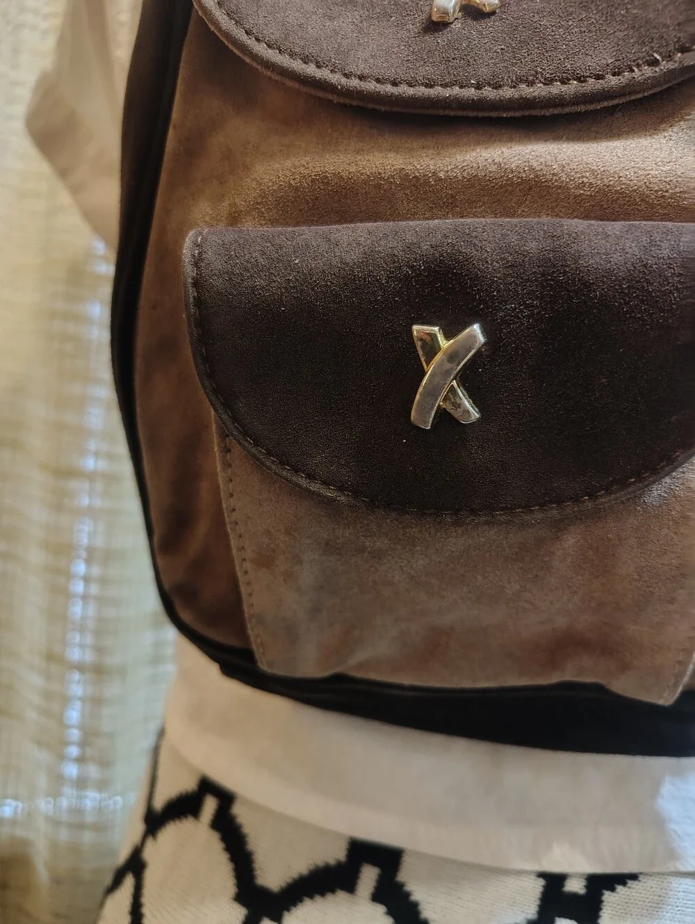 Vintage Paloma Picasso Brown Suede Leather Mini Backpack Made In Italy